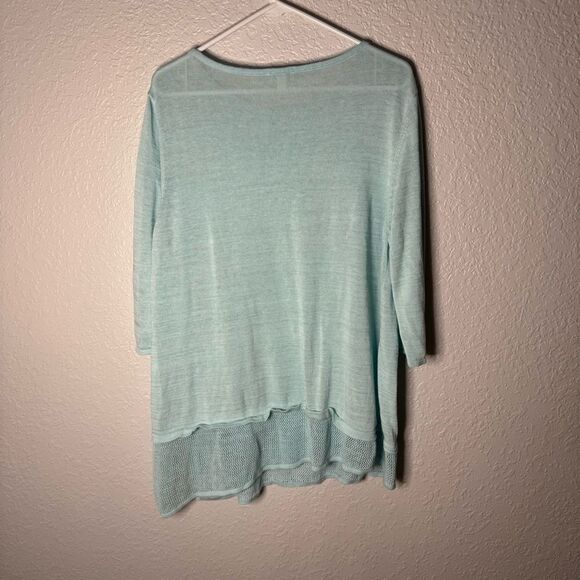 Pure J Jill Aqua Blue Linen Blend Asymmetrical Crochet Hem Tunic Top Size XL - Picture 10 of 10